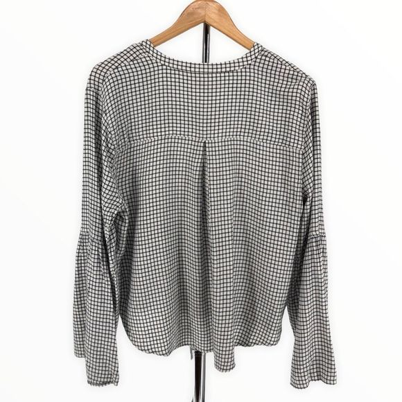 Madewell Bell Sleeve Button Down Shirt Blouse in Black White Windowpane size L - Picture 10 of 15